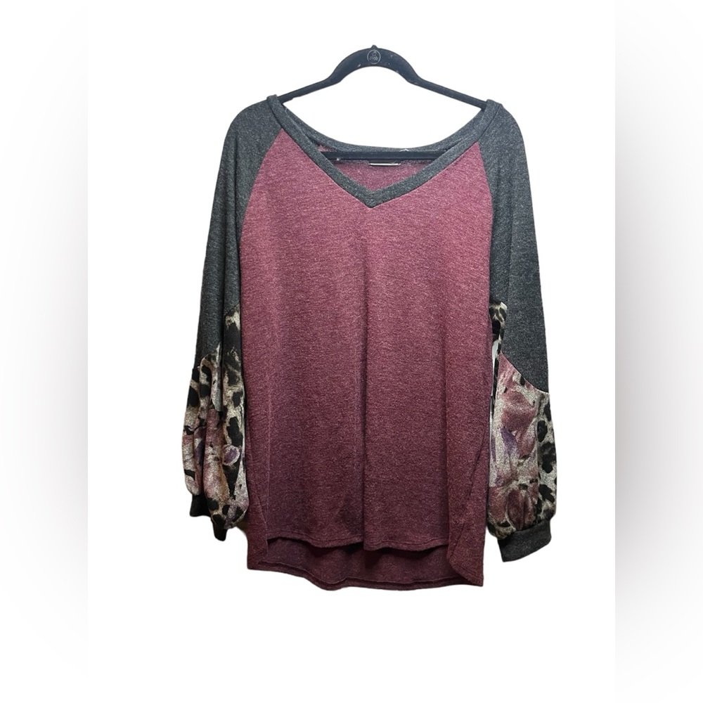 First Love Soft Light Long Sleeve Sweat Shirt Top With Leopard and Floral print